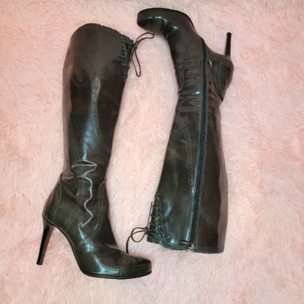 Icone Black Leather Knee High Boots – Size 37 (Made in Italy)